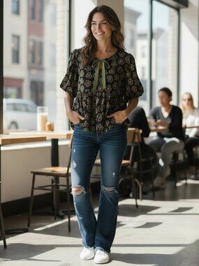 Floral Balloon Sleeve Top